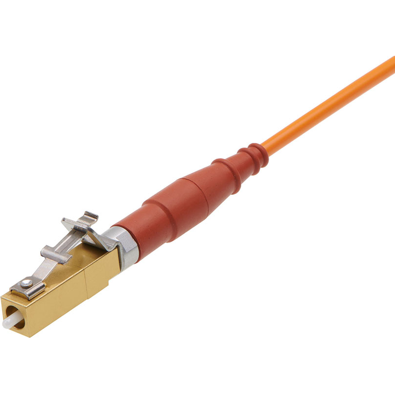 Molex-1063975500 Steckverbinder, LWL LC2+ Connector High Temperature, Multimode, 127um Ceramic PC Ferrule, 1.60mm Simplex Cable, Gold Housing, Straight Boot