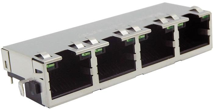 Bel Fuse-SS-74800-125 Steckverbinder, Telefon und Telekommunikation Conn RJ-45 F 32 POS 1.02mm Solder RA Thru-Hole 48 Terminal 4 Port Cat 5e