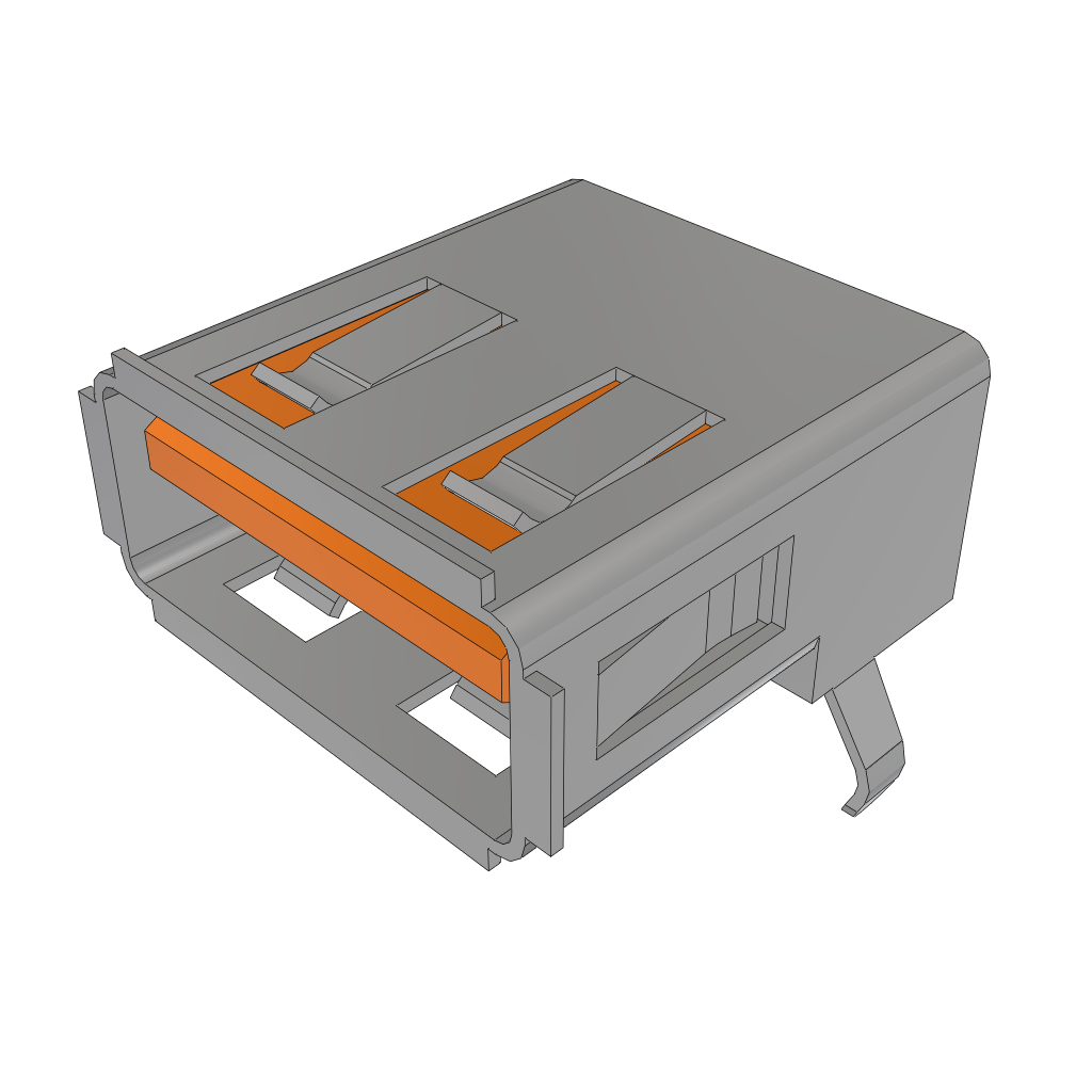 Samtec-USBR-A-S-S-O-TH Connector USB Conn USB 2.0 Type A RCP 4 POS 2.5mm/2mm Solder RA Thru-Hole 4 Terminal 1 Port Tray