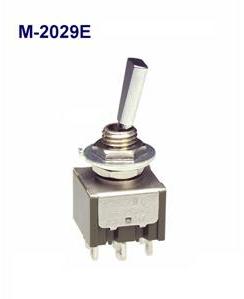 NKK Switches-M-2029E Switch Toggle Switch Toggle ON OFF (ON) DPDT Flat Lever Solder Lug 6A 250VAC 30VDC Panel Mount with Threads