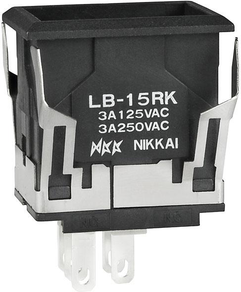 NKK Switches-LB15RKW01 Switch Push Button Switch Push Button ON (ON) SPDT Rectangular Button 3A 250VAC 30VDC Momentary Panel Mount Quick Connect/Solder Lug