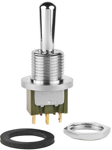 NKK Switches-M2018B2B3A01 Basculeur de commutateur Switch Toggle (ON) OFF (ON) SPDT Large Bat Lever Solder Lug 6A 250VAC 30VDC 0.4VA Panel Mount with Threads