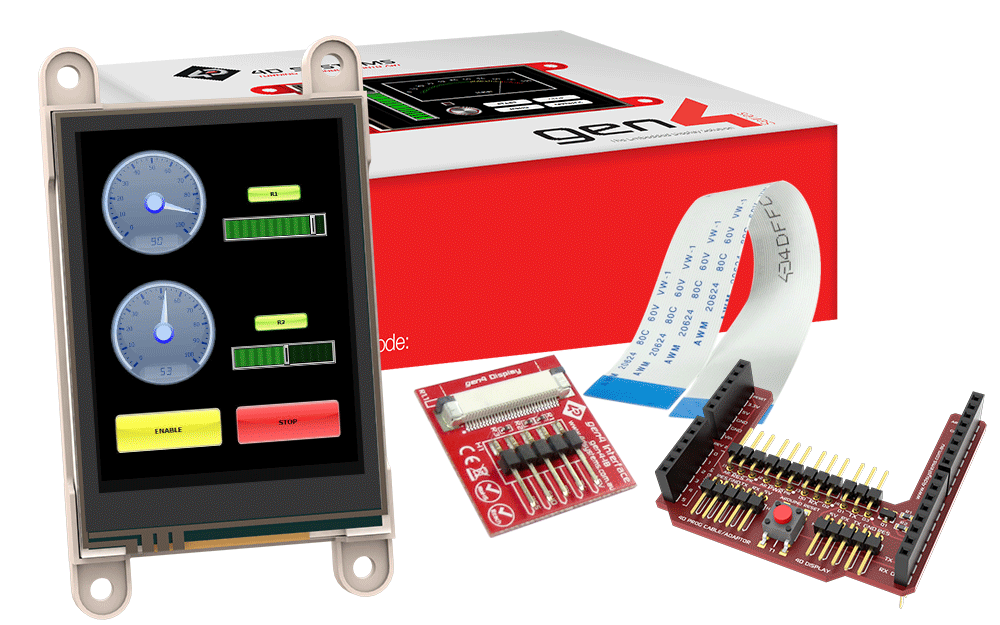 4D Systems-GEN4-ULCD-24DT-AR Modules TFT 2.4" gen4 LCD pack for Arduino with gen4-uLCD-24DT, Arduino Adaptor Shield + Cable