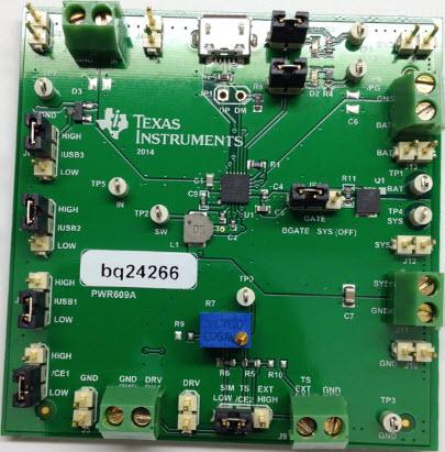 Texas Instruments-BQ24266EVM-609 Power Management Development Boards and Kits BQ24266 Battery Management Evaluation Board