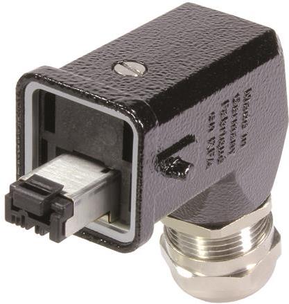 HARTING-09451151106 Steckverbinder, Telefon und Telekommunikation RJ - INDUSTRIAL IP 67 METAL ANGLED HAN 3A PLUG WITH 4 DATA CABLES (BLACK COATING)