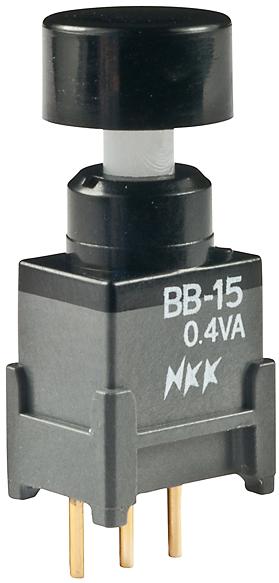 NKK Switches-BB15AP-HA Bouton commutateur poussoir Switch Push Button ON (ON) SPDT Round Plunger 0.1A 28VAC 28VDC 0.4VA Momentary Thru-Hole PC Pins