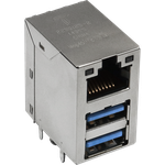 Conn RJ-45/Dual USB 3.0 F/(2)F 8/9/9 POS 1.27mm/(0.5mm/1mm/1.5)mm Solder RA Thru-Hole 32 Terminal 1/1/1 Port