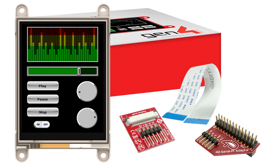 4D Systems-GEN4-ULCD-32PT-PI TFT Modules 3.2" gen4 LCD pack for Raspberry Pi with gen4-uLCD-32PT, 4D Serial Pi Adaptor + Cable