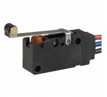 Omron-D2VW5L21M Switch Snap Action Switch Snap Action N.O./N.C. SPDT Hinge Roller Lever 5A 250VAC 30VDC 1.18N Screw Mount Wire Lead