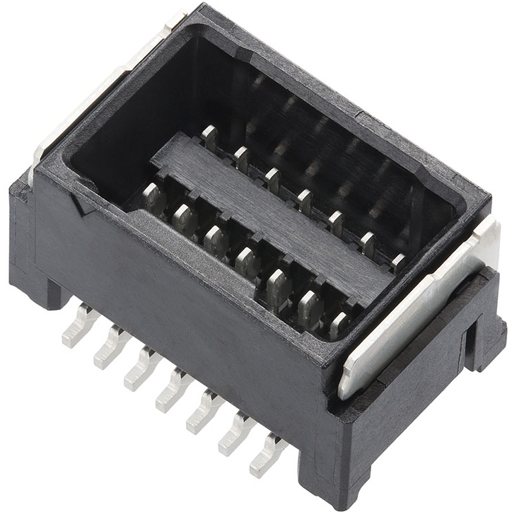 Molex-2077600871 Connector Headers and PCB Receptacles 1.25mm Pitch, Micro Lock Plus PCB Header With Potting Capability, Dual Row, Vertical, Surface Mount, Tin Bismuth Plating, 8 Circuits, Tape And Reel, Black