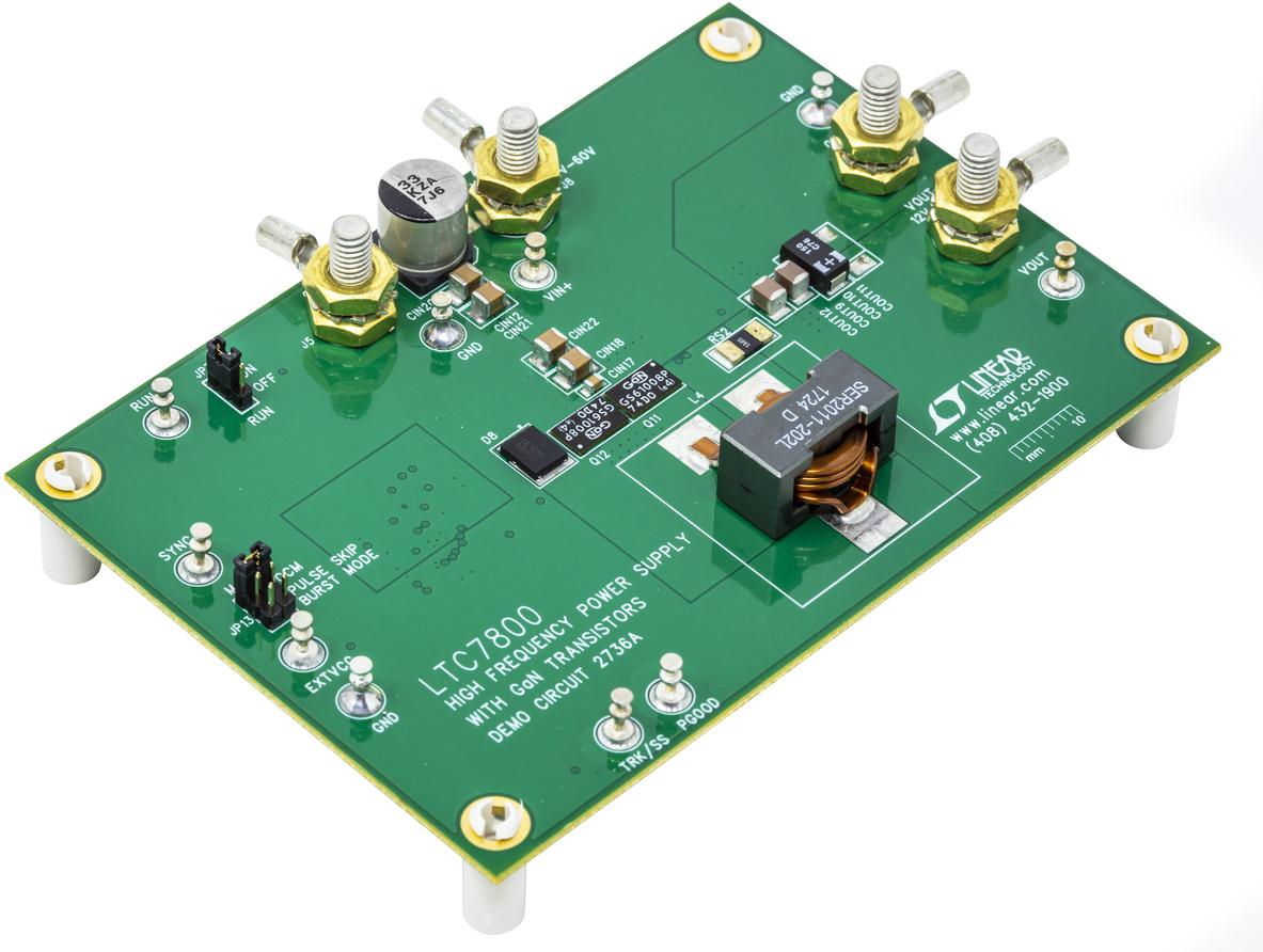 Analog Devices-DC2736A Energiemanagement, Entwicklungsplatinen und -kits LTC7800EUDC Demo Board, High Frequency Synchronous Buck Converter with GaN Transistors
