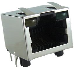 Amphenol Communications Solutions-RJHSE5386A3 Steckverbinder, Telefon und Telekommunikation Modular Jack - Right Angle, Input Output Connectors 8P8C, RA, Shield, With LEDs