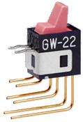 NKK Switches-GW22LCV Bascule de commutateur Switch Rocker ON None ON DPDT PC Pins Paddle 0.1A 28VAC 28VDC 0.4VA 50000Cycles