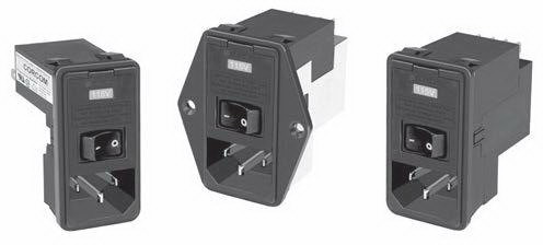 TE Connectivity-PE0SXDBX0 Module d’admission d’alimentation Power Entry Module Filtered M 3 POS (115VAC/230)VACVAC 10A/Contact Fuse/Switch/Voltage Selector RA 1 Port