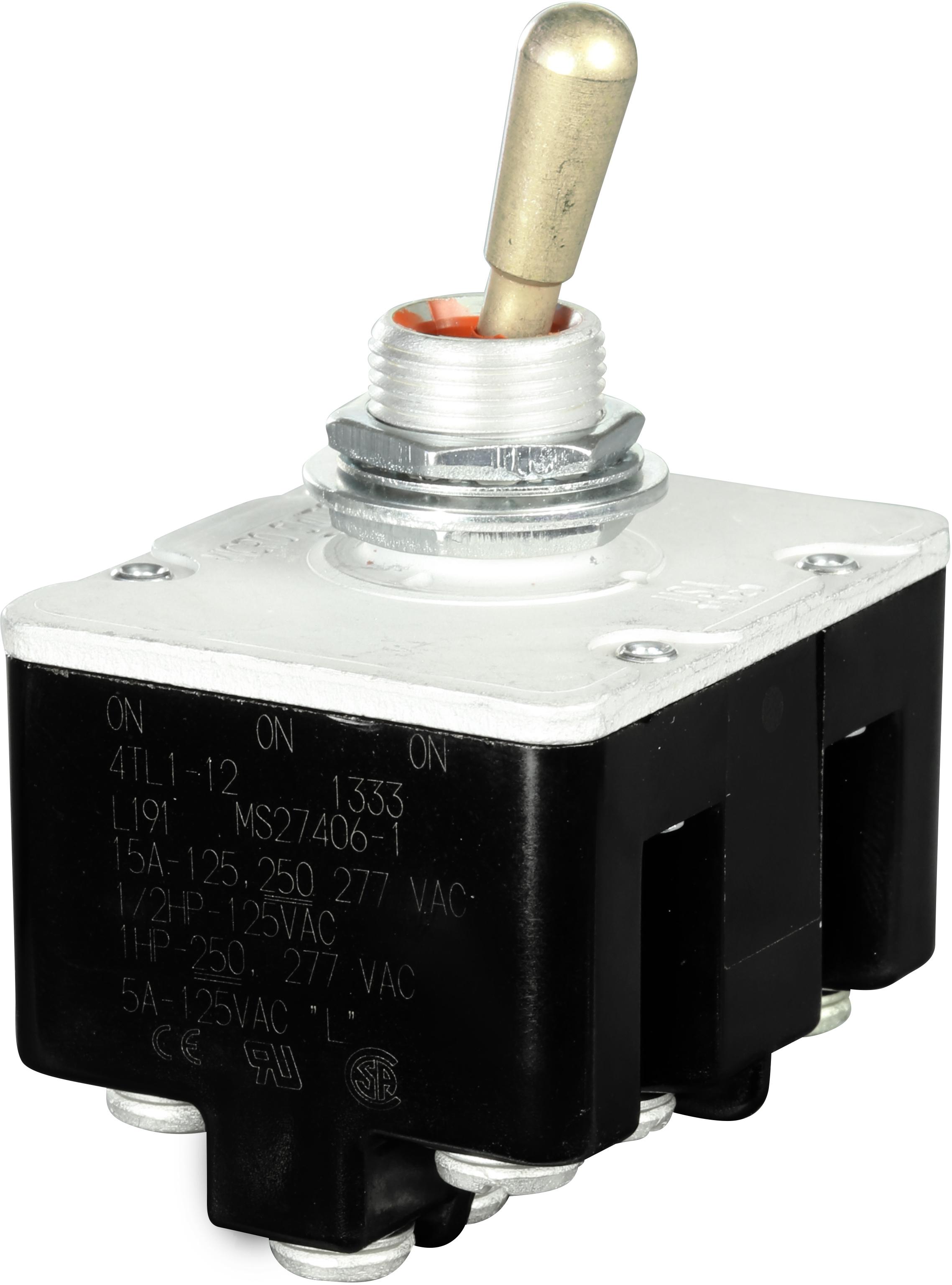 Honeywell-4TL1-12 Switch Toggle Switch Toggle ON ON ON DP3T Round Lever Screw 20A 277VAC 250VDC 745.7VA Panel Mount with Threads