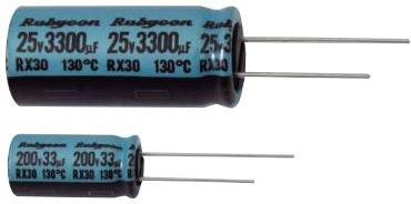 Rubycon-63RX30220M12.5X20 Kondensator, Aluminium Cap Aluminum Lytic 220uF 63V 20% (12.5 X 20mm) Radial 5mm 0.82A 4000h 130°C Bulk