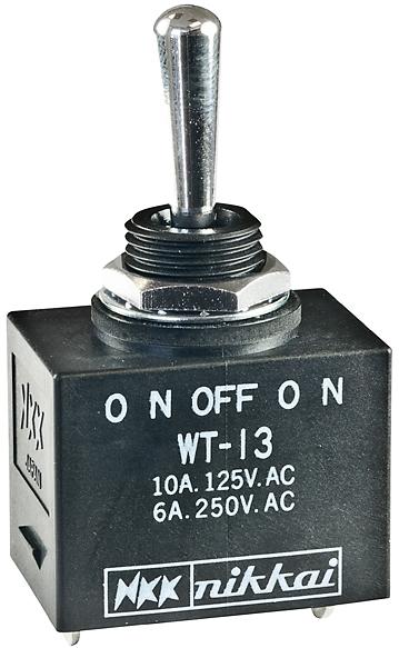 NKK Switches-WT13S Switch Toggle Switch Toggle ON OFF ON SPDT Round Lever Solder Lug 10A 250VAC 30VDC Panel Mount with Threads