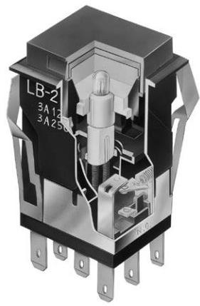 NKK Switches-LB26WGW01-6G-JB Bouton commutateur poussoir Switch Push Button ON ON DPDT Round Button 3A 250VAC 30VDC Alternate Panel Mount Quick Connect/Solder Lug