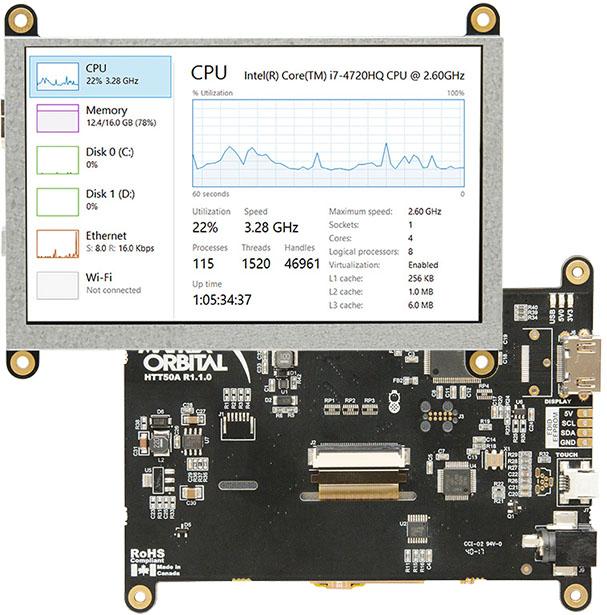 Matrix Orbital-HTT50ATPNBLMB0H5CHVPT TFT Modules 5in TFT WVGA 800x480Pixels HDMI 520cd/m2 0°C to 70°C