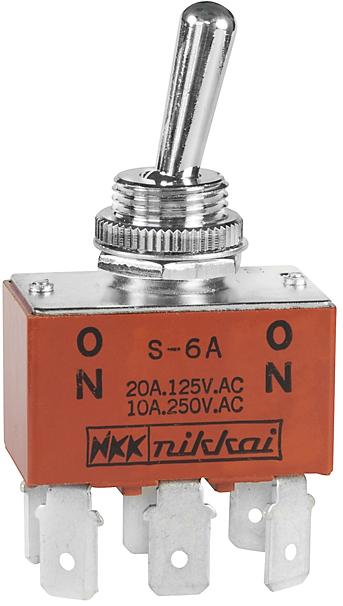 NKK Switches-S6F Interruttore a levetta Switch Toggle ON None ON DPDT Round Lever Quick Conn 20A 250VAC 30VDC Panel Mount with Threads