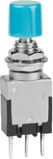 NKK Switches-EB2011P-BG Botón pulsador Switch Push Button ON (ON) SPDT Round Plunger 3A 125VAC Momentary Panel Mount/Through Hole PC Pins