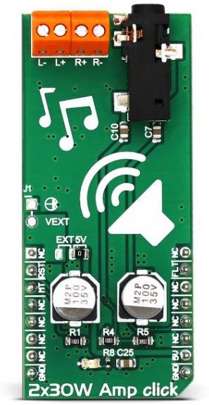 MikroElektronika-MIKROE-3010 Integrierte Verstärkerschaltung, Entwicklungsplatinen und -kits TPA3128 Audio Amplifier Click Board