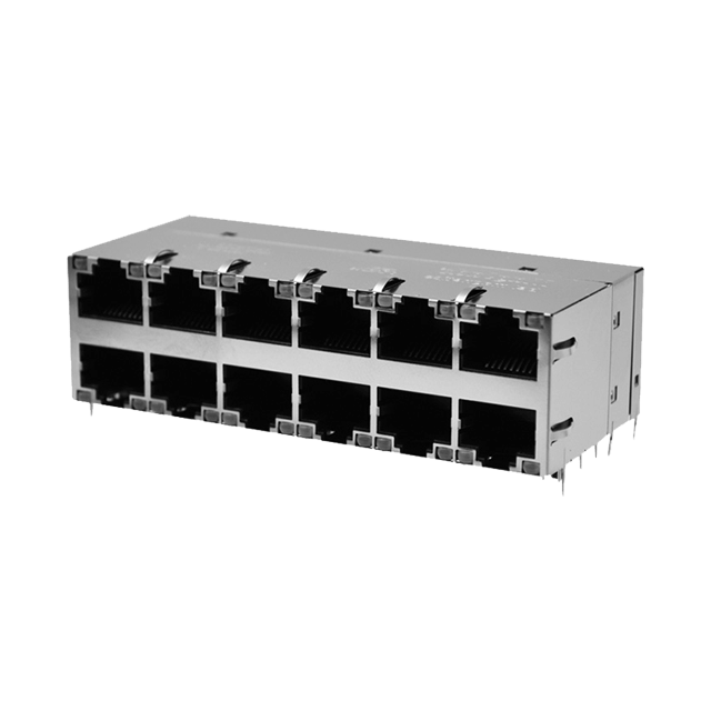 Bel Fuse-G18-B8NV-010N Steckverbinder, Telefon und Telekommunikation Conn RJ-45 (12)F 96 POS 1.27mm Solder RA Thru-Hole 144 Terminal 12 Port