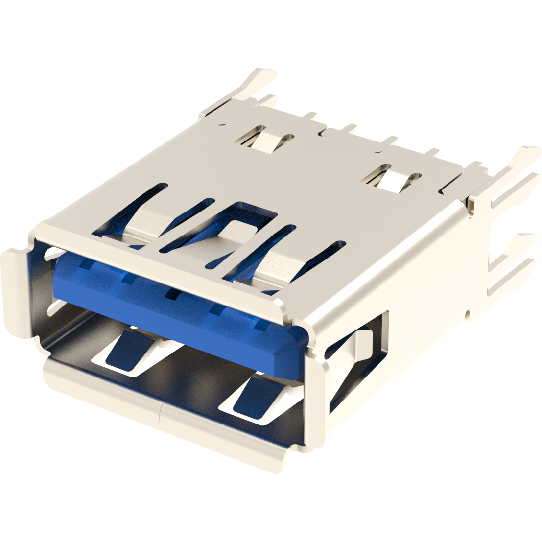 Amphenol Communications Solutions-GSB412137CHR Connector USB USB 3.1 GEN 2, Type A, Receptacle, Vertical, 9 Pins with Nickel Plating, 30U Gold, Dip 2.3mm, Blue High Temperature Housing, Tray Packaging