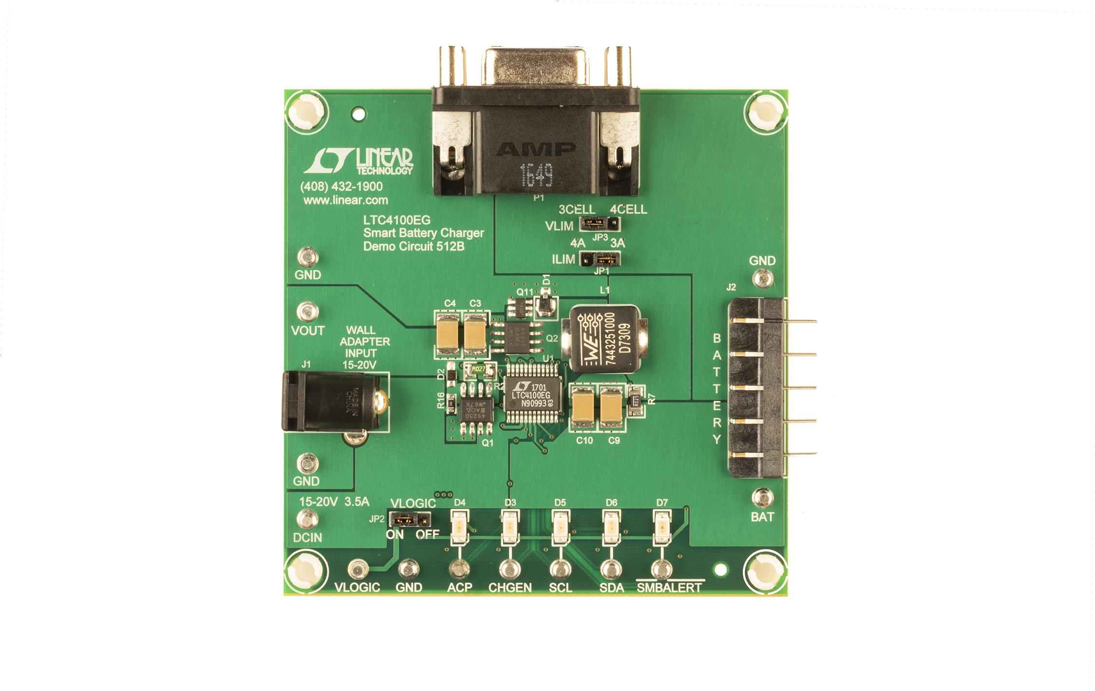Analog Devices-DC512B Power Management Development Boards and Kits LTC4100EG, 3-/4-Cell Li-Ion Smart Battery Charger, DCIN = 15V to 20V, up to 4A Charge Current, (Requires DC1223)