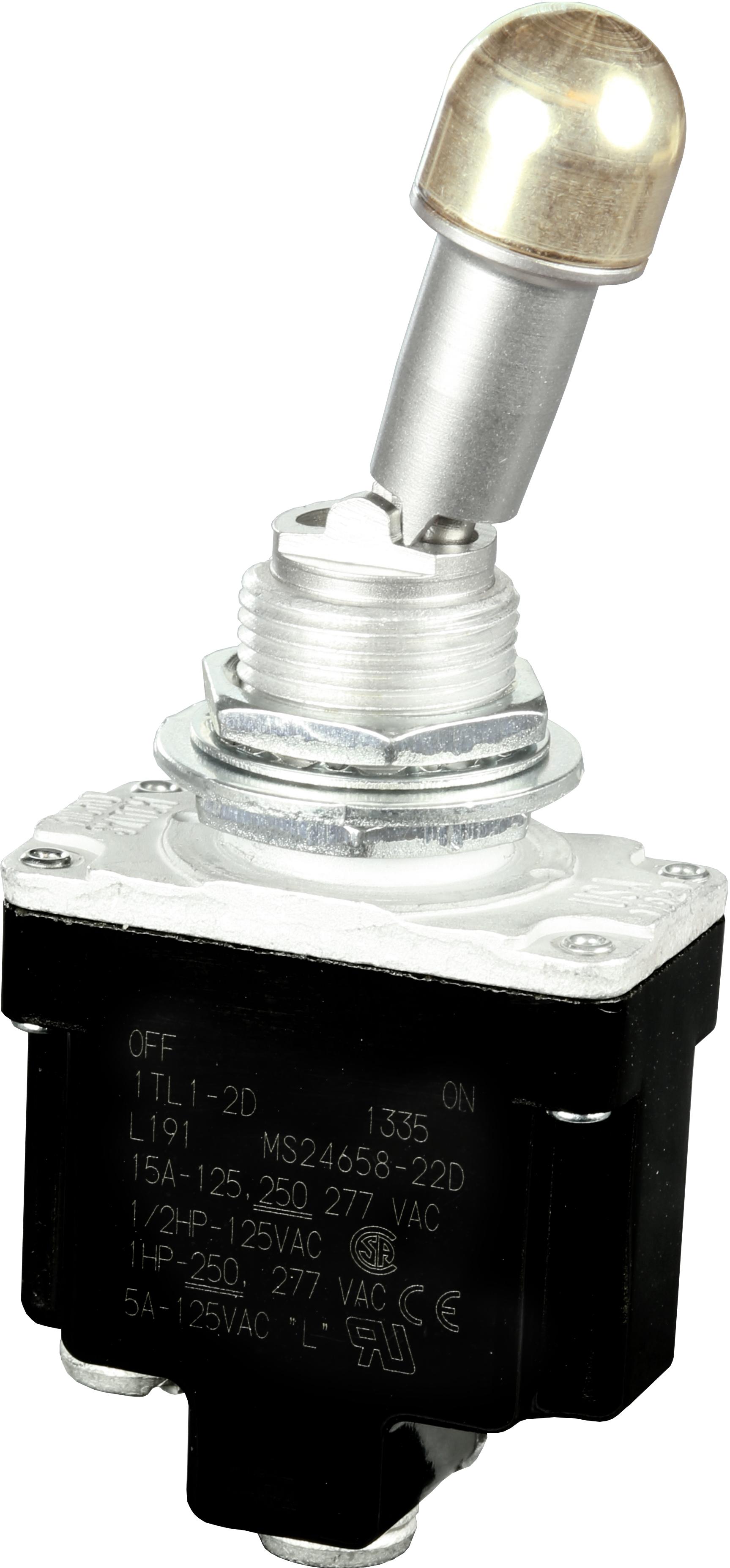 Honeywell-1TL1-2D Switch Toggle Switch Toggle OFF ON SPST Locking Lever Screw 20A 277VAC 250VDC Panel Mount with Threads