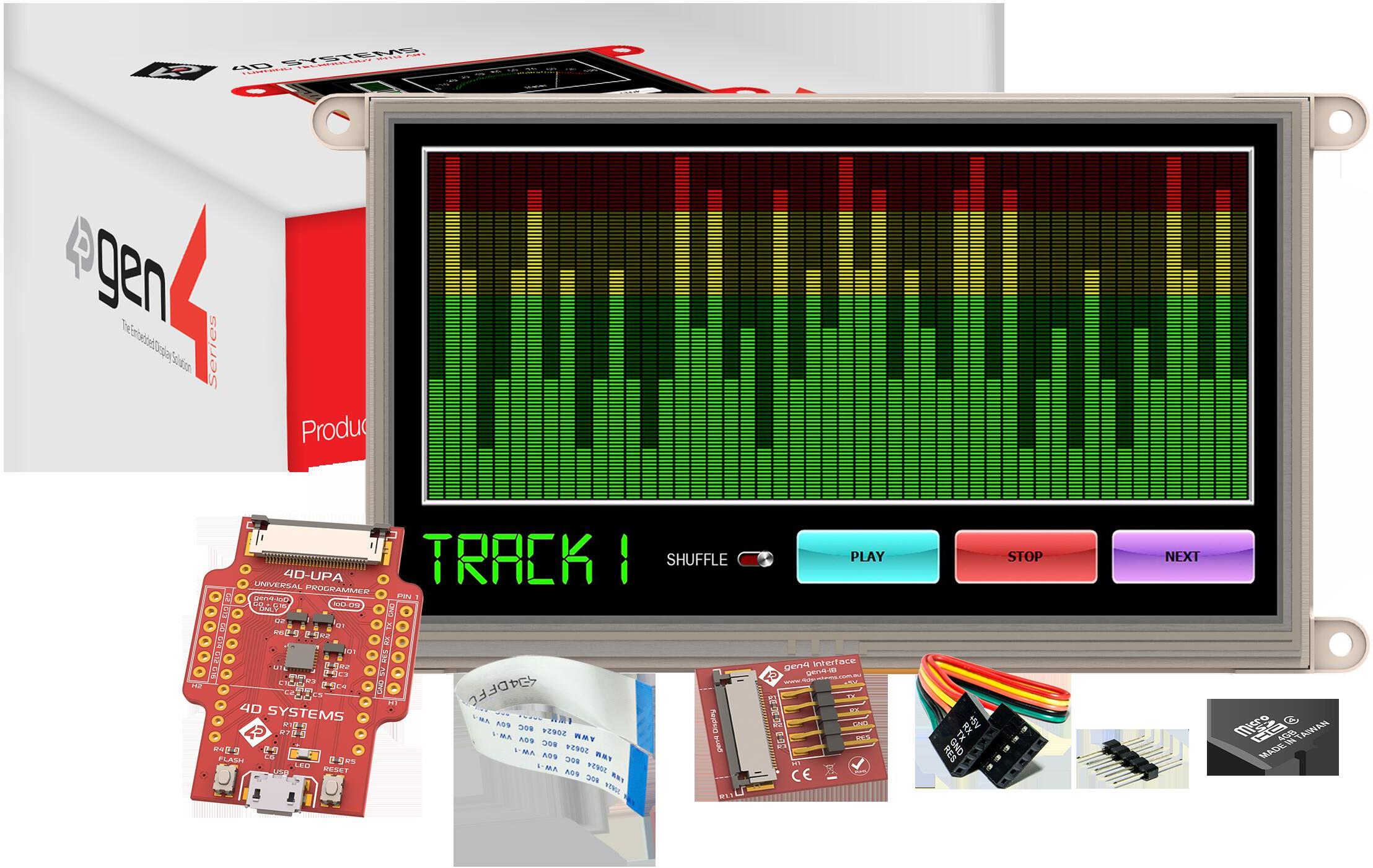 4D Systems-SK-GEN4-70D-SB Entwicklungssätze und Werkzeuge Starter Kit for gen4-uLCD-70D-SB with uSD-4GB Industrial, gen4-IB, 4D-UPA and 150mm FFC Cable
