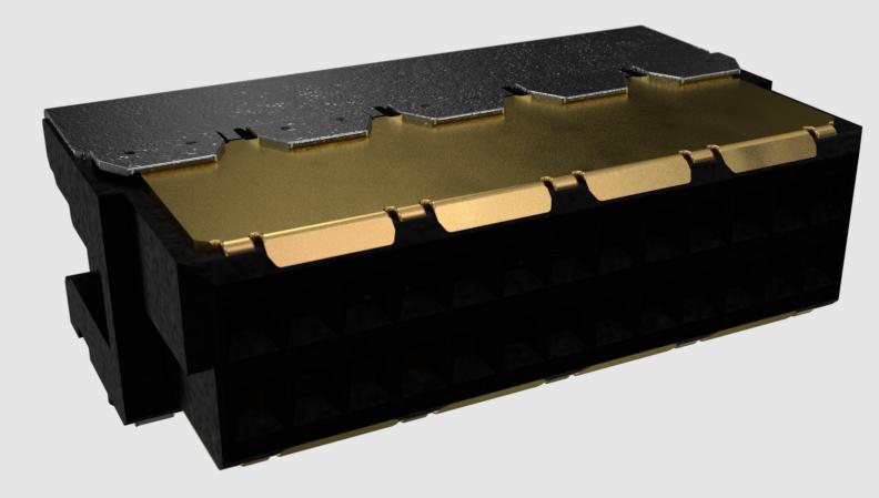 Amphenol Communications Solutions-10147073-2600RLF Connector Headers and PCB Receptacles Minitek® Microspeed 1.00mm, Board-to-Board Connector, Right Angle Header SMD 26P, Poka yoke. EMI Shielded High Speed BtB Connector supports data applications with up to 25Gb/s and superior EMC performance.