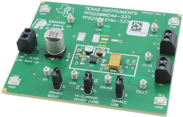Texas Instruments-TPS2501EVM-337 Cartes et kits de développement de gestion de la puissance TPS2501 USB Power Switch 5V Output Evaluation Board