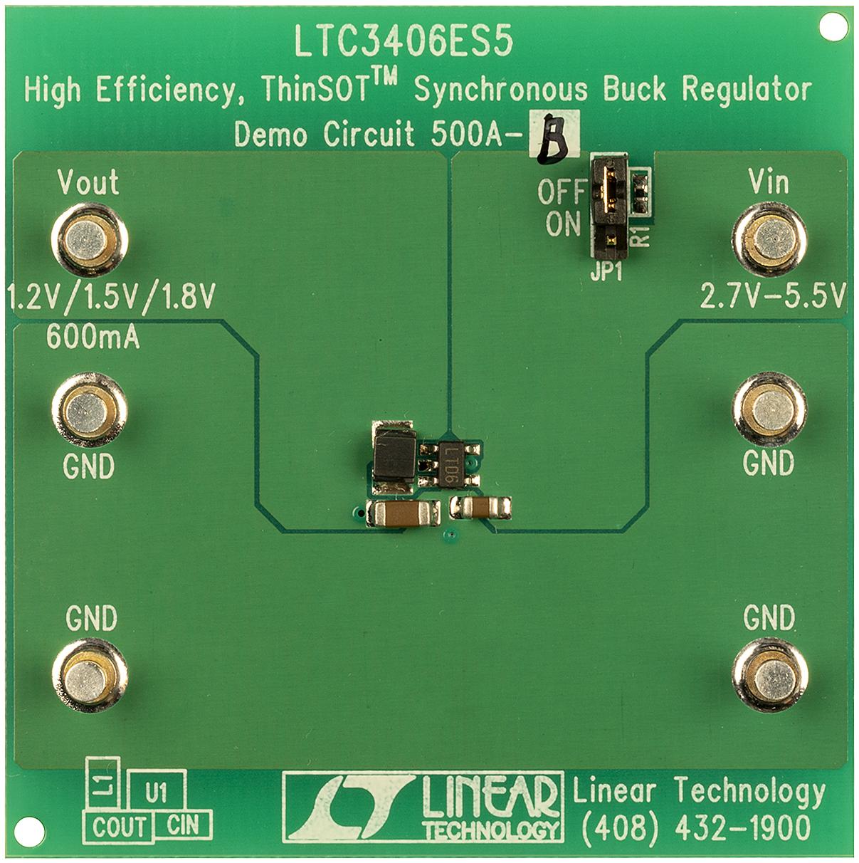 Analog Devices-DC500A-B Energiemanagement, Entwicklungsplatinen und -kits LTC3406ES5-1.5 Demo Board, 2.7V to 5.5VIN, 1.5VOUT @ 600mA(max)