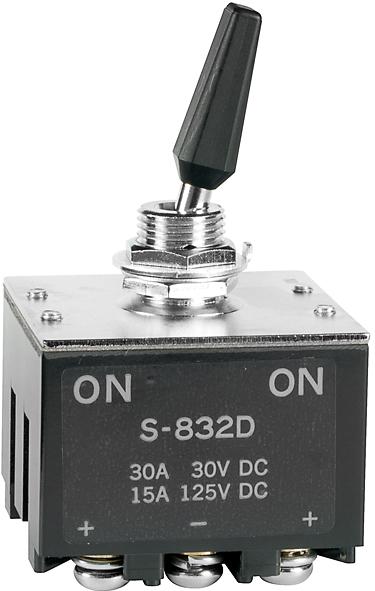 NKK Switches-S832D Interruptor de palanca Switch Toggle ON None ON 3PDT Flat Lever Screw Lug 30A 250VDC Panel Mount with Threads