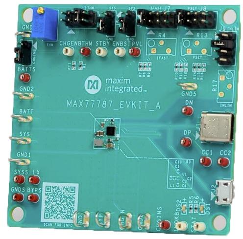 Analog Devices-MAX77787JEVKIT# Placas y kits de desarrollo de administración de potencia MAX77787JEWX+ Battery Management 5.1V Output Evaluation Kit