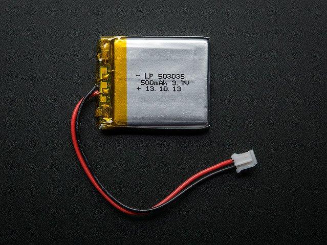 Adafruit Industries-1578 Batteries Lithium Polymer Battery Rectangular 3.7V 500mAh Rechargeable