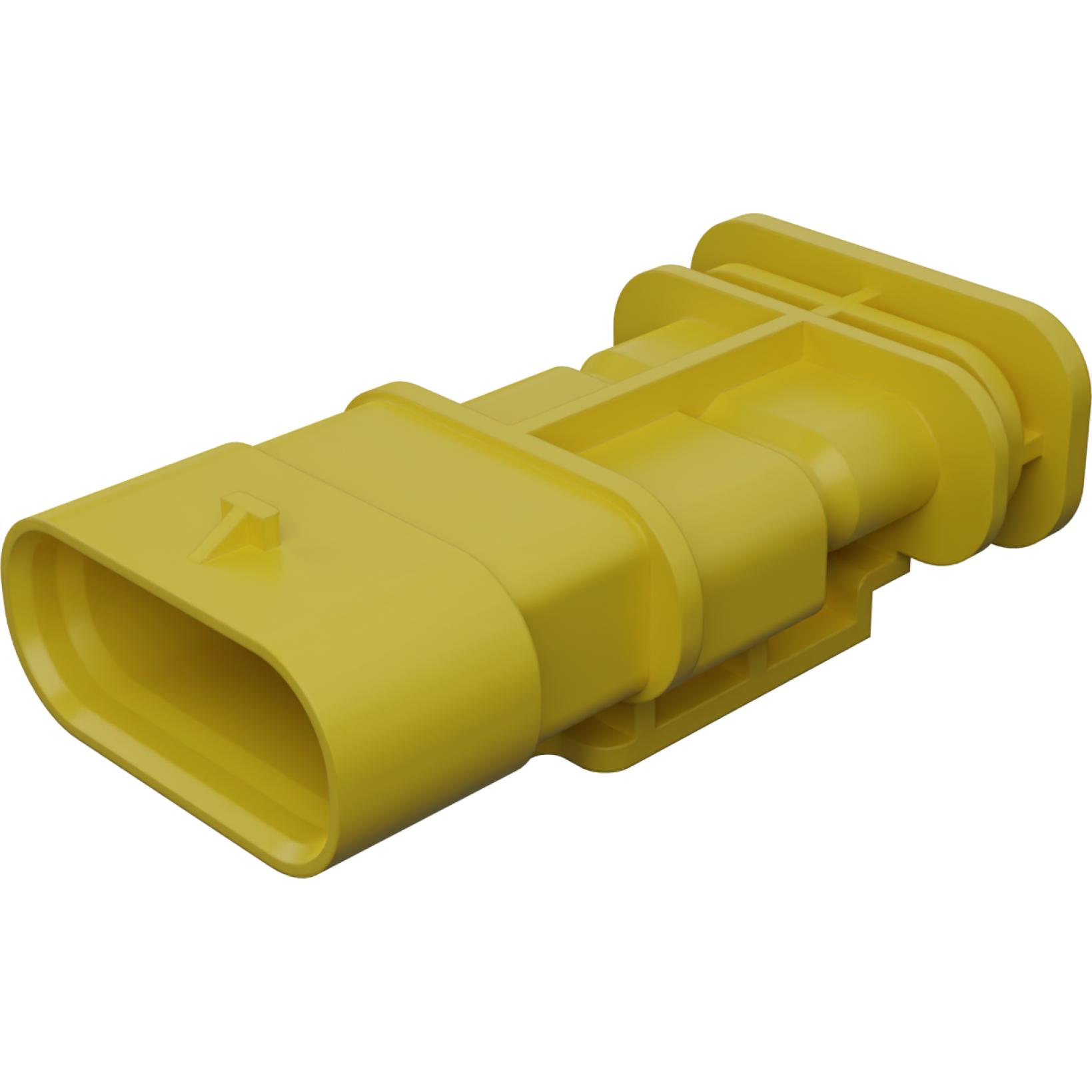 Molex-0348994076 Connector Discrete Wire Housing Conn Housing PL 4 POS 4mm Crimp ST Cable Mount Yellow MXP120 Sealed Bag