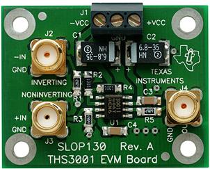 Texas Instruments-THS3001EVM Placas y kits de desarrollo para Amplificador IC THS3001 Op Amp Evaluation Board