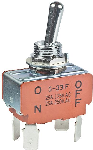 NKK Switches-S331F Switch Toggle Switch Toggle ON None OFF DPST Round Lever Quick Conn 25A 250VAC 30VDC Panel Mount with Threads