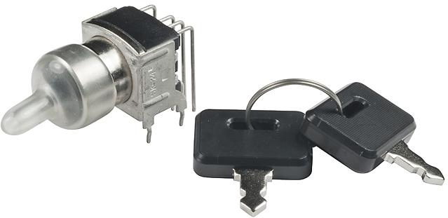 NKK Switches-SK24EG30 Schlüsselschalter Switch Key Lock ON ON ON DP3T 45° Flat Key 0.1A 28VAC 28VDC 0.4VA PC Pins 30000Cycles Bracket Mount/Through Hole