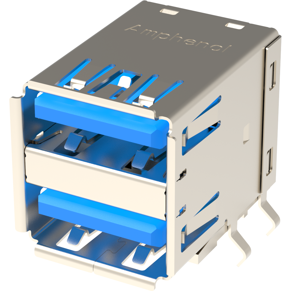 Amphenol Communications Solutions-GSB311231HR Connector USB Conn USB 3.0 Type A RCP 18 POS 2.5mm/2mm Solder RA Thru-Hole 18 Terminal 2 Port Tray