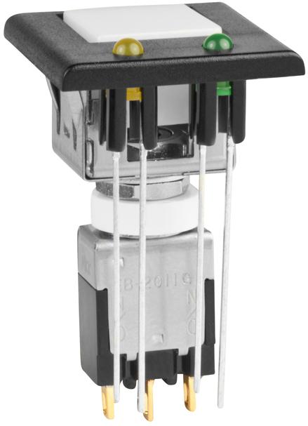 NKK Switches-EB2011G-B-J23AFE Interruttore a pressione Switch Push Button ON (ON) SPDT Square Button 28VAC 28VDC 0.4VA Momentary Panel Mount Solder Lug