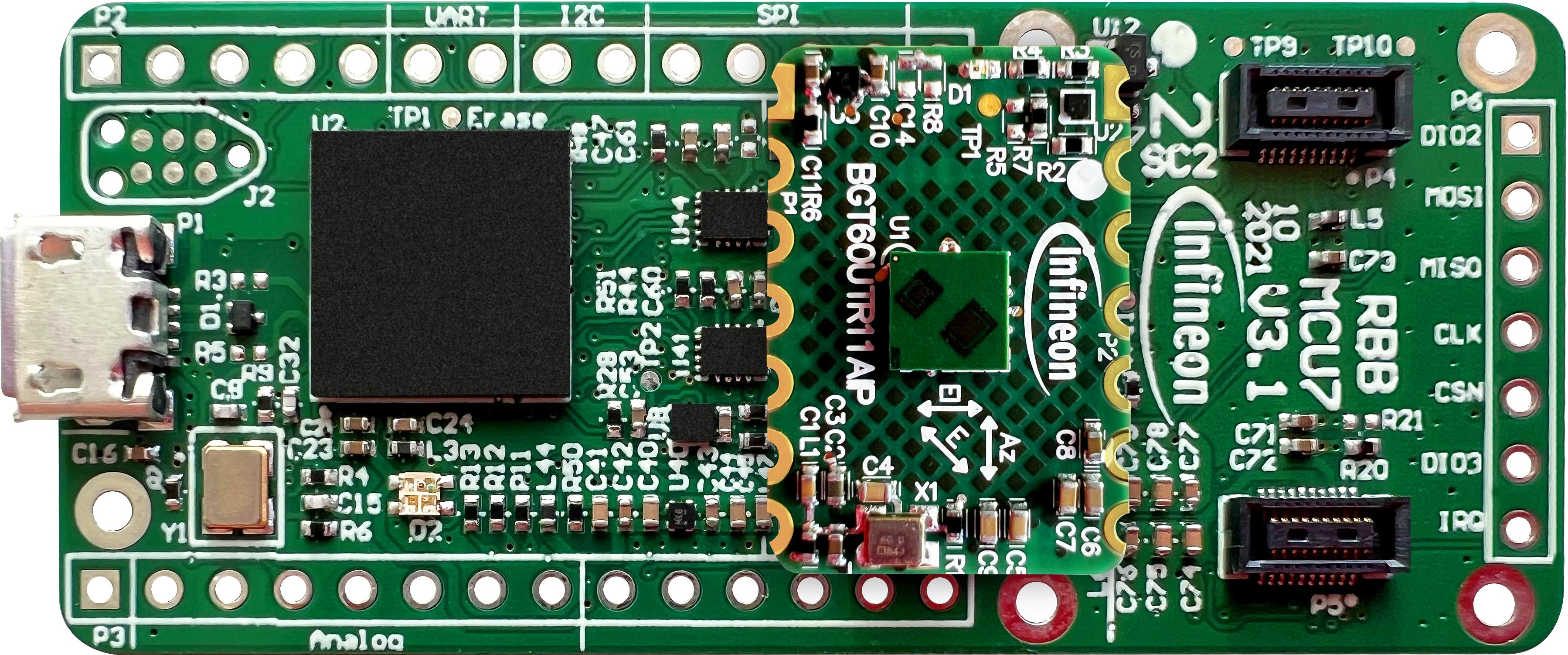 Infineon Technologies AG-DEMOBGT60UTR11AIPTOBO1 Placas y kits de desarrollo del sensor Radar Sensor FMCW Demo Board