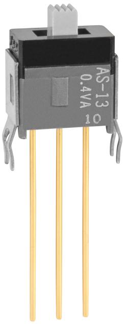 NKK Switches-AS13AB Interruttore a slitta Switch Slide ON OFF ON SPDT Top Slide 0.1A 28VAC 28VDC 0.4VA 50000Cycles PC Pins Bracket Mount/Through Hole
