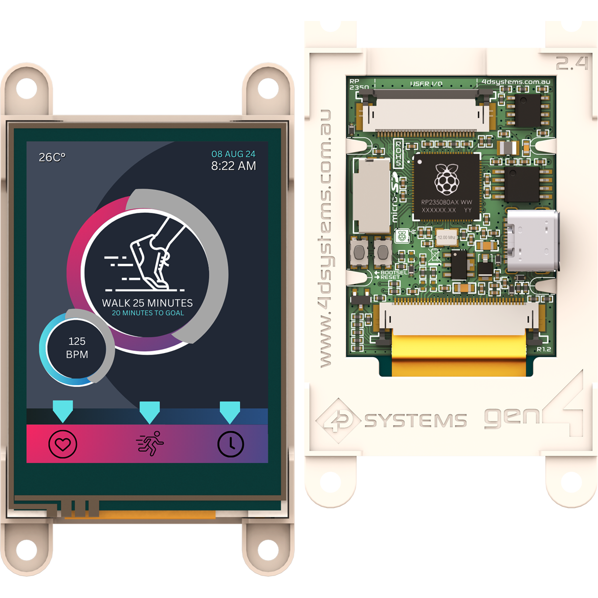 4D Systems-GEN4-RP2350-24 TFT-Module 2.4in TFT QVGA 240x320Pixels SPI 320cd/m2 LED Backlight -20°C to 65°C