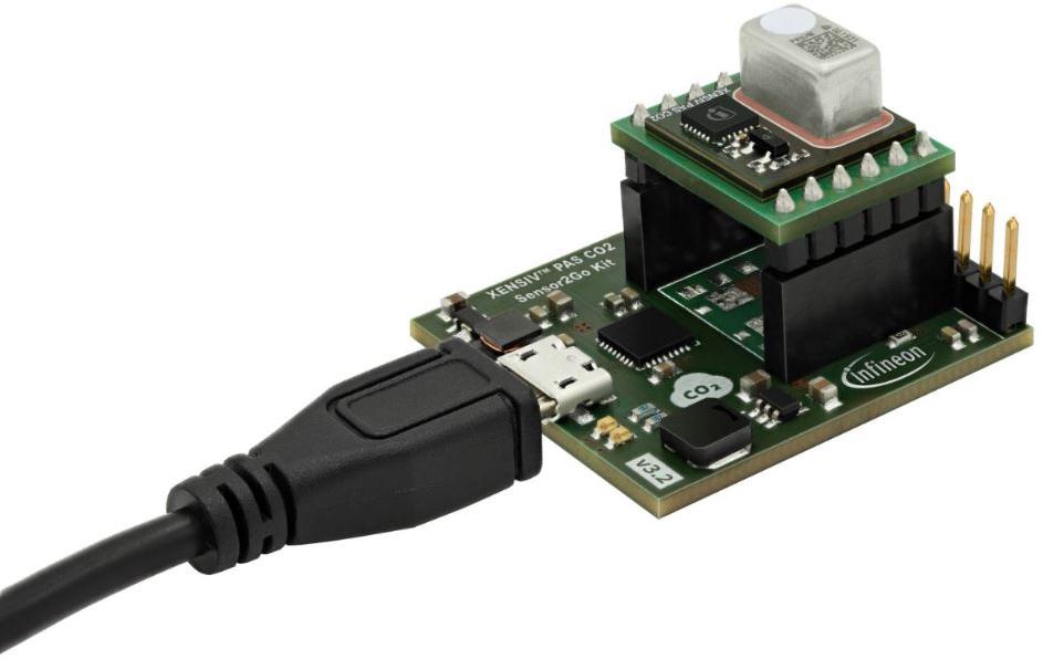 Infineon Technologies AG-EVALCO25VSENSOR2GOTOBO1 Sensor Development Boards und Kits XENSIV PAS CO2 5V Sensor2Go Kit, Simplifying Air Quality Monitoring with A plug and Play Solution for Fast Evaluation and Prototyping