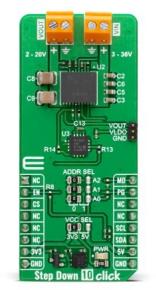 MikroElektronika-MIKROE-5875 Energiemanagement, Entwicklungsplatinen und -kits TPSM63610 DC to DC Converter and Switching Regulator Module 2V to 20V Output Click Board