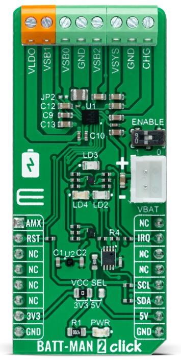 MikroElektronika-MIKROE-4837 Energiemanagement, Entwicklungsplatinen und -kits MAX77654 Battery Management Click Board