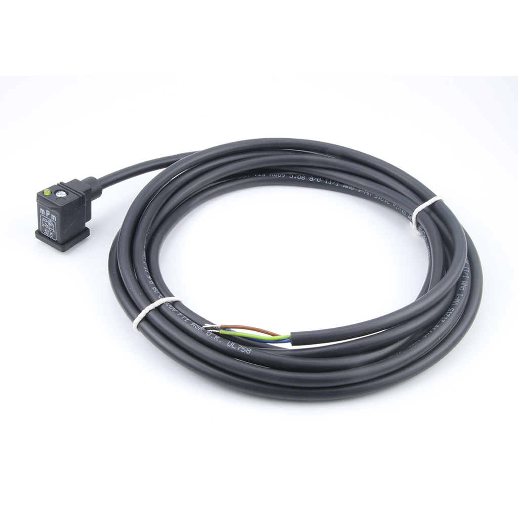 Molex-2210509010 Andere Kabelbaugruppen mPm DIN Valve Connector Form C 8mm 2 Pole to 3.0m WSOR UL Cable Pigtail Yellow LED + VDR Black Profile NBR Gasket 24V